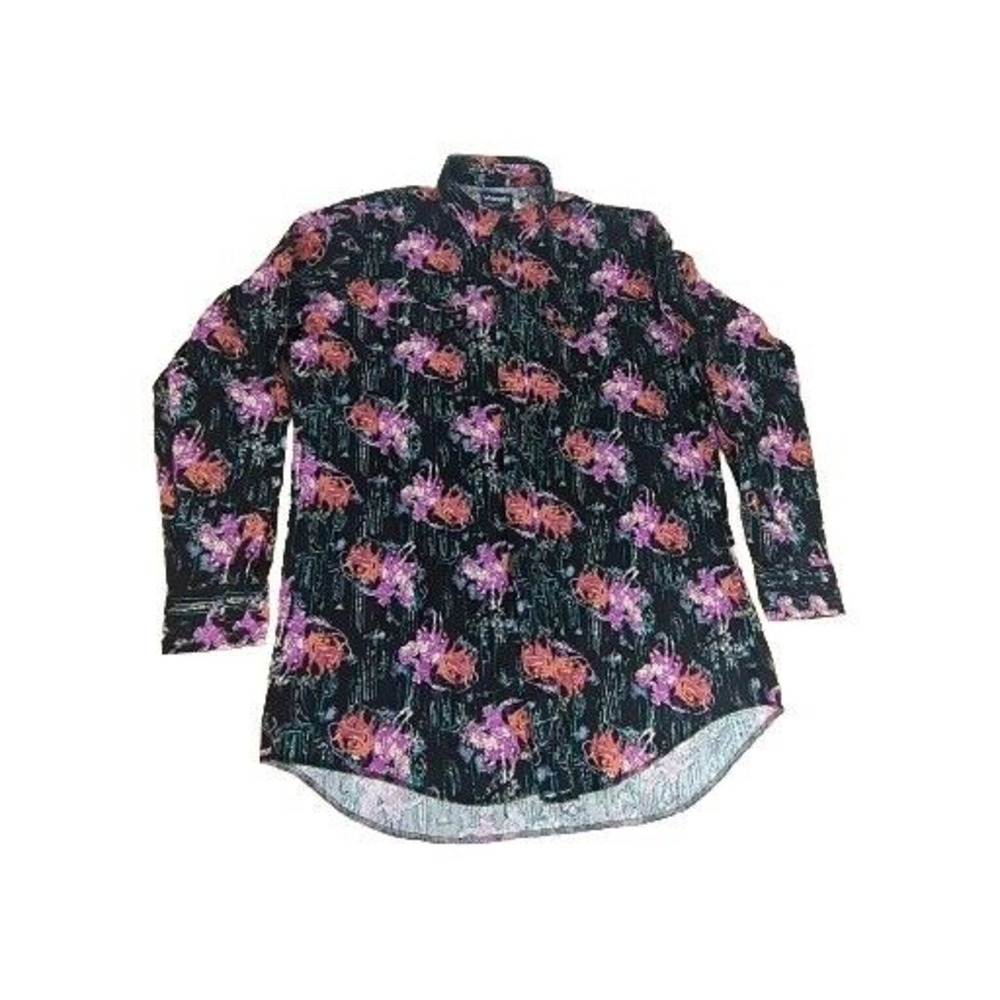 Vtg Wrangler Shirt Cowboy Cut Western All Over Horse Print 17-1/2x36 - USA Made